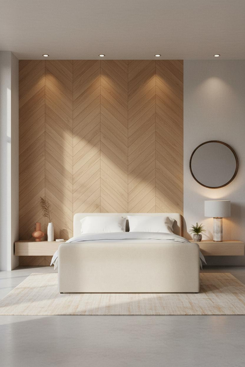 Classic Bedroom Herringbone Paneling Luxury