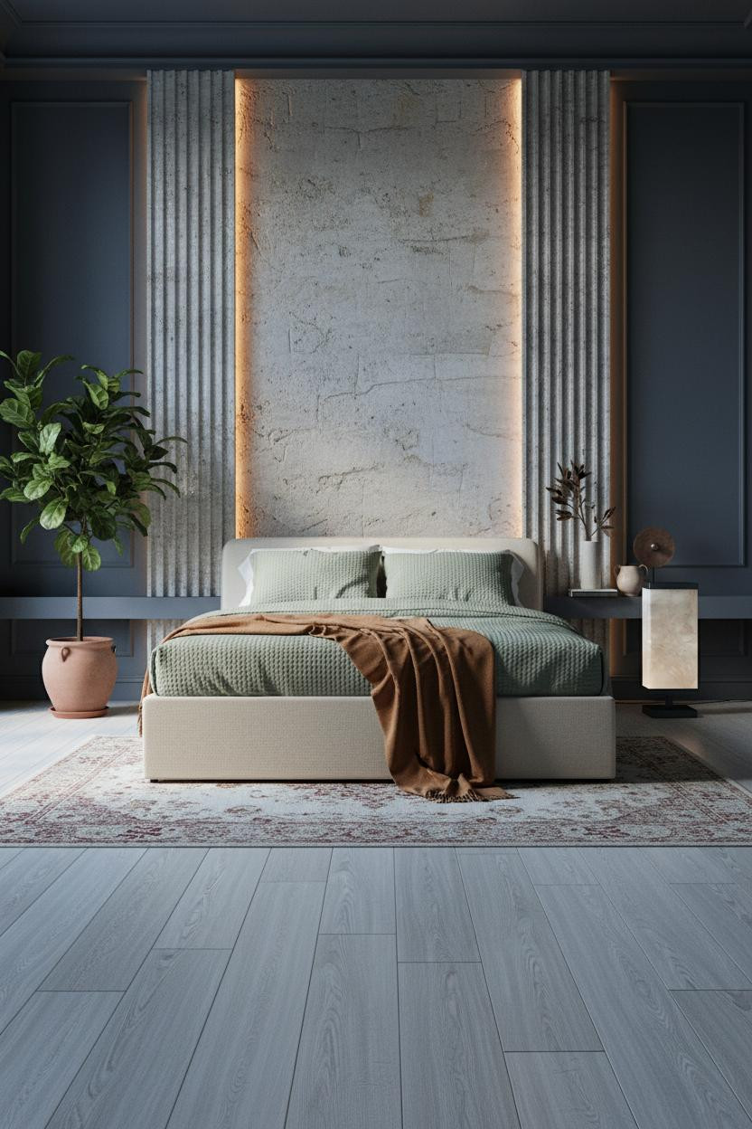 Classic Bedroom Neoclassical Stone Accent Wall