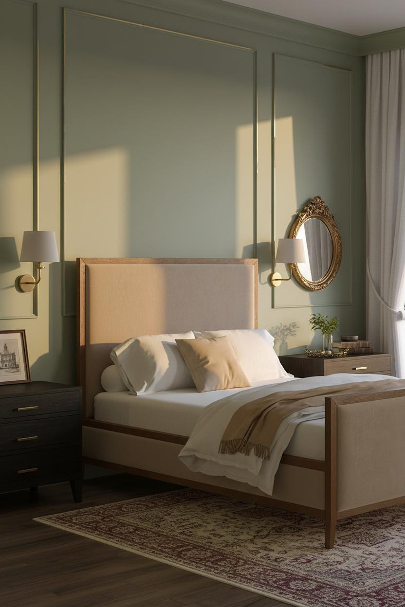Classic Bedroom Sage Wainscoting Design