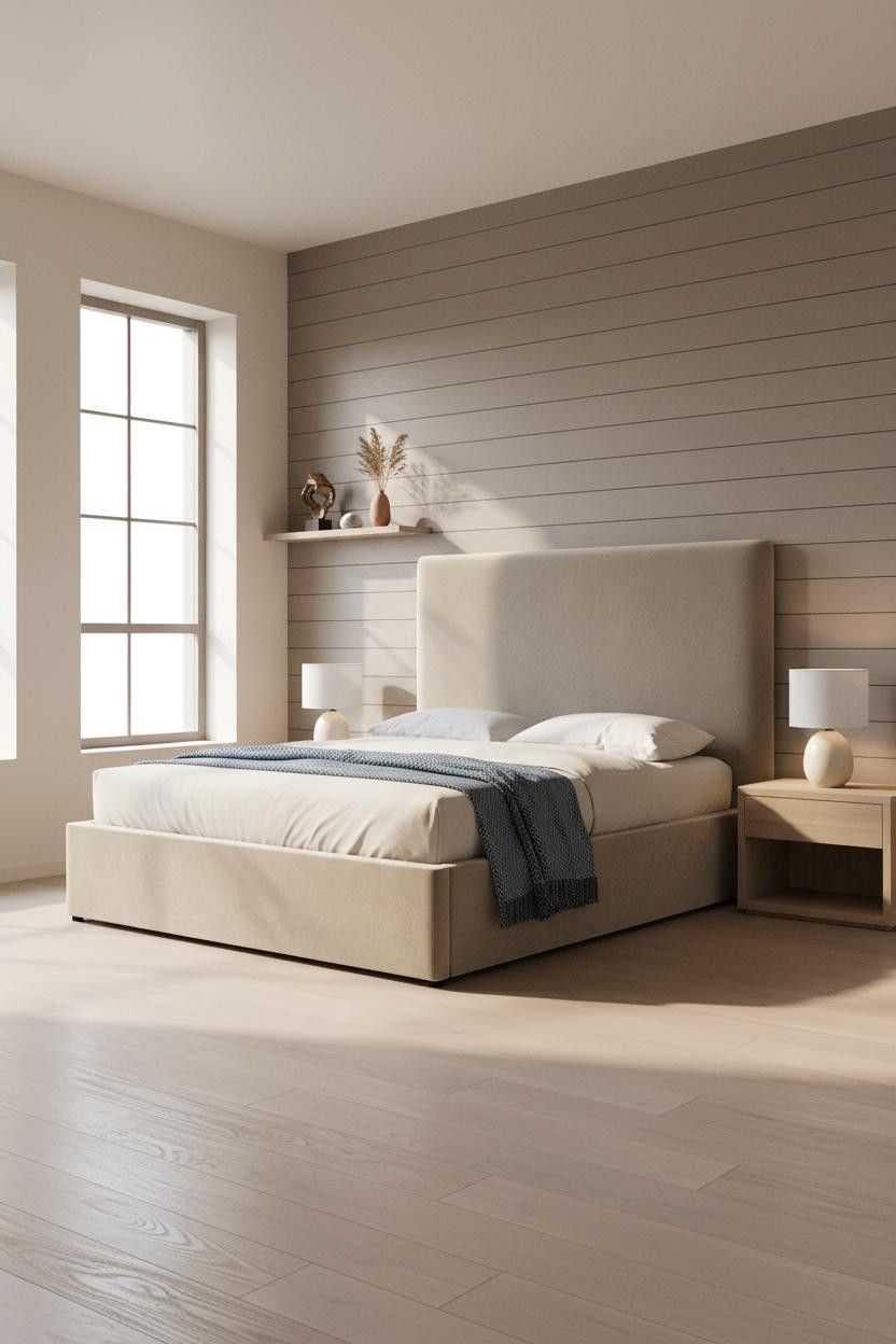 Classic Bedroom Shiplap Greige Headwall