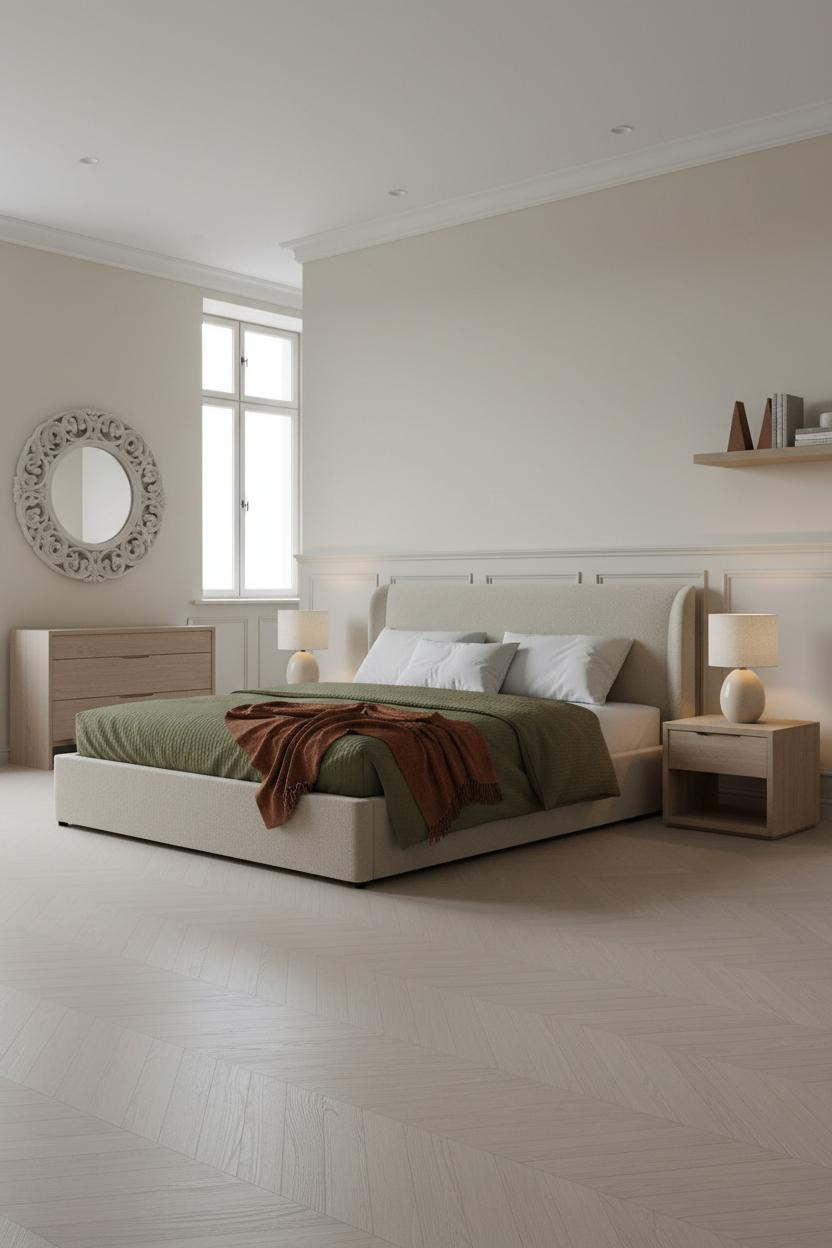 Classic Bedroom Wainscoting Herringbone Design