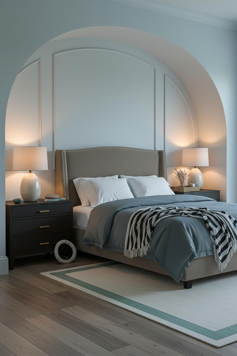 Coastal Blue Bedroom Curved Alcove