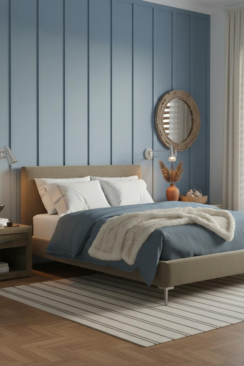 Coastal Blue Bedroom Denim Batten Wall