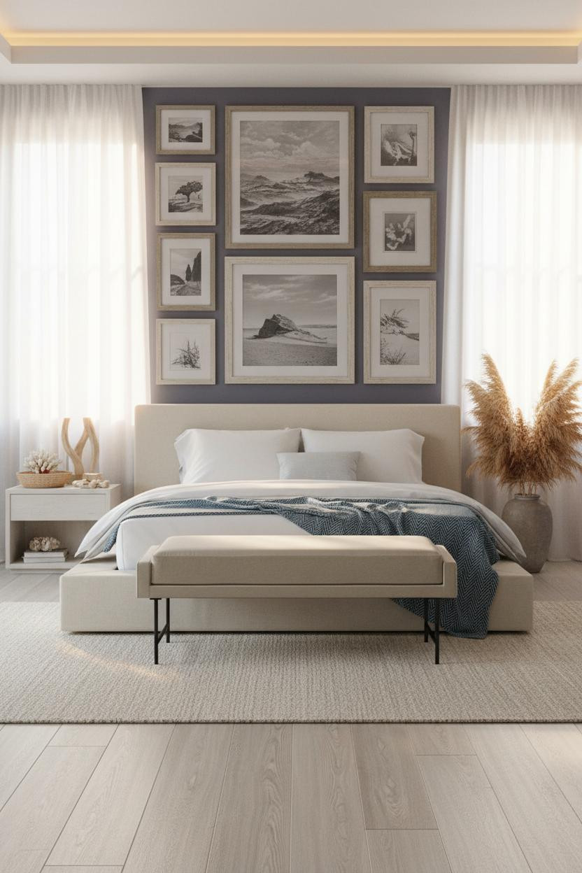 Coastal Blue Bedroom Gallery Wall