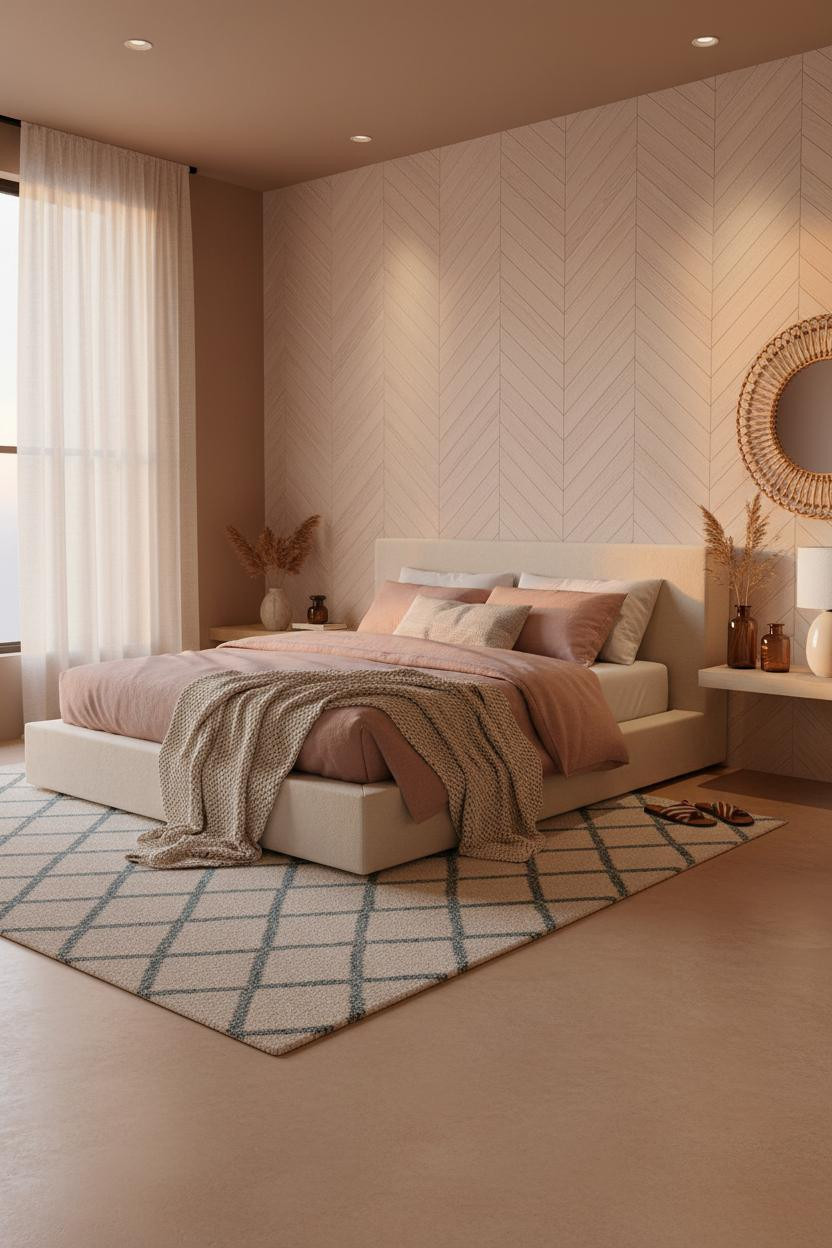 Coastal Blue Bedroom Herringbone Accent Wall