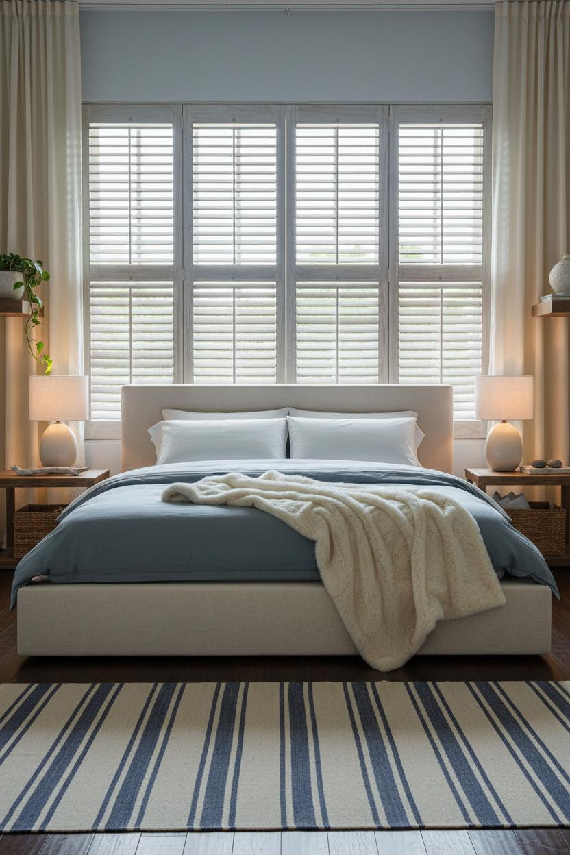 Coastal Blue Bedroom Louvered Shutters