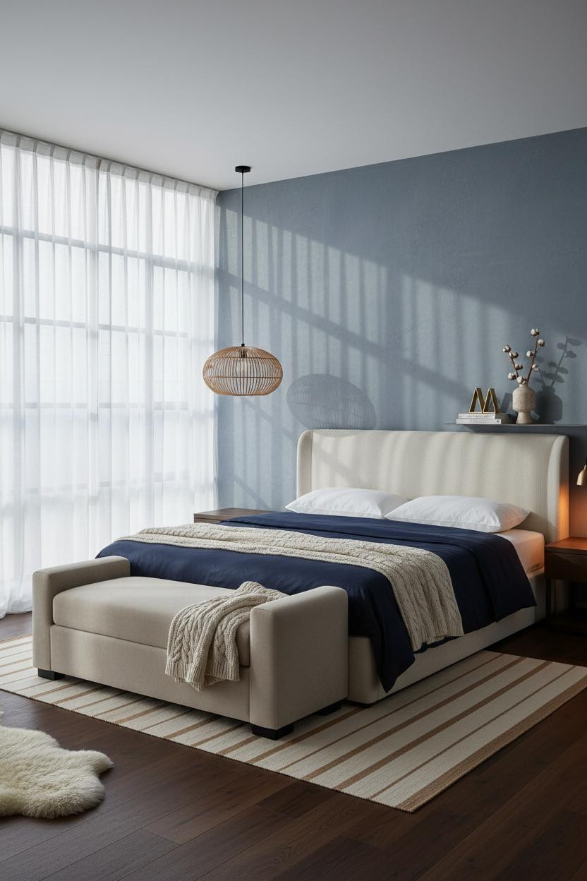Coastal Blue Bedroom Master Bed Design