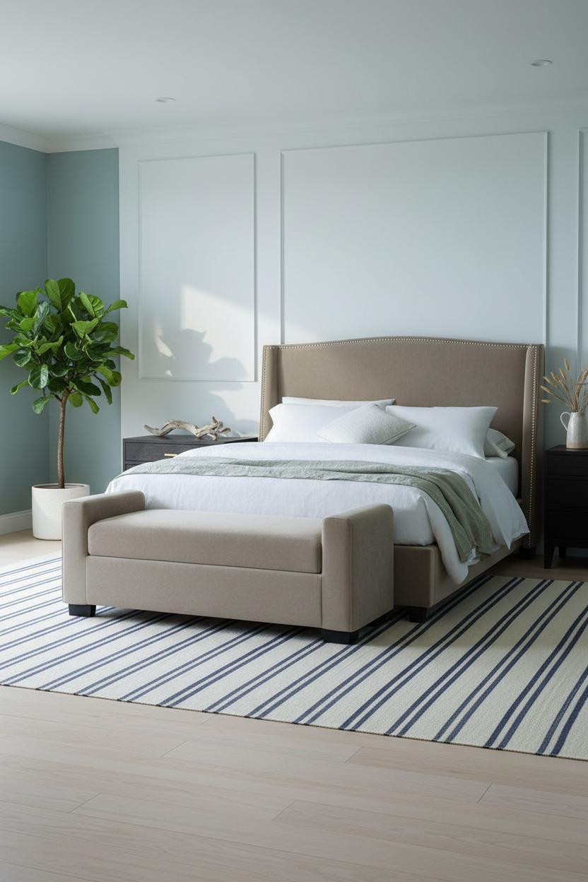 Coastal Blue Bedroom Paneled Headwall