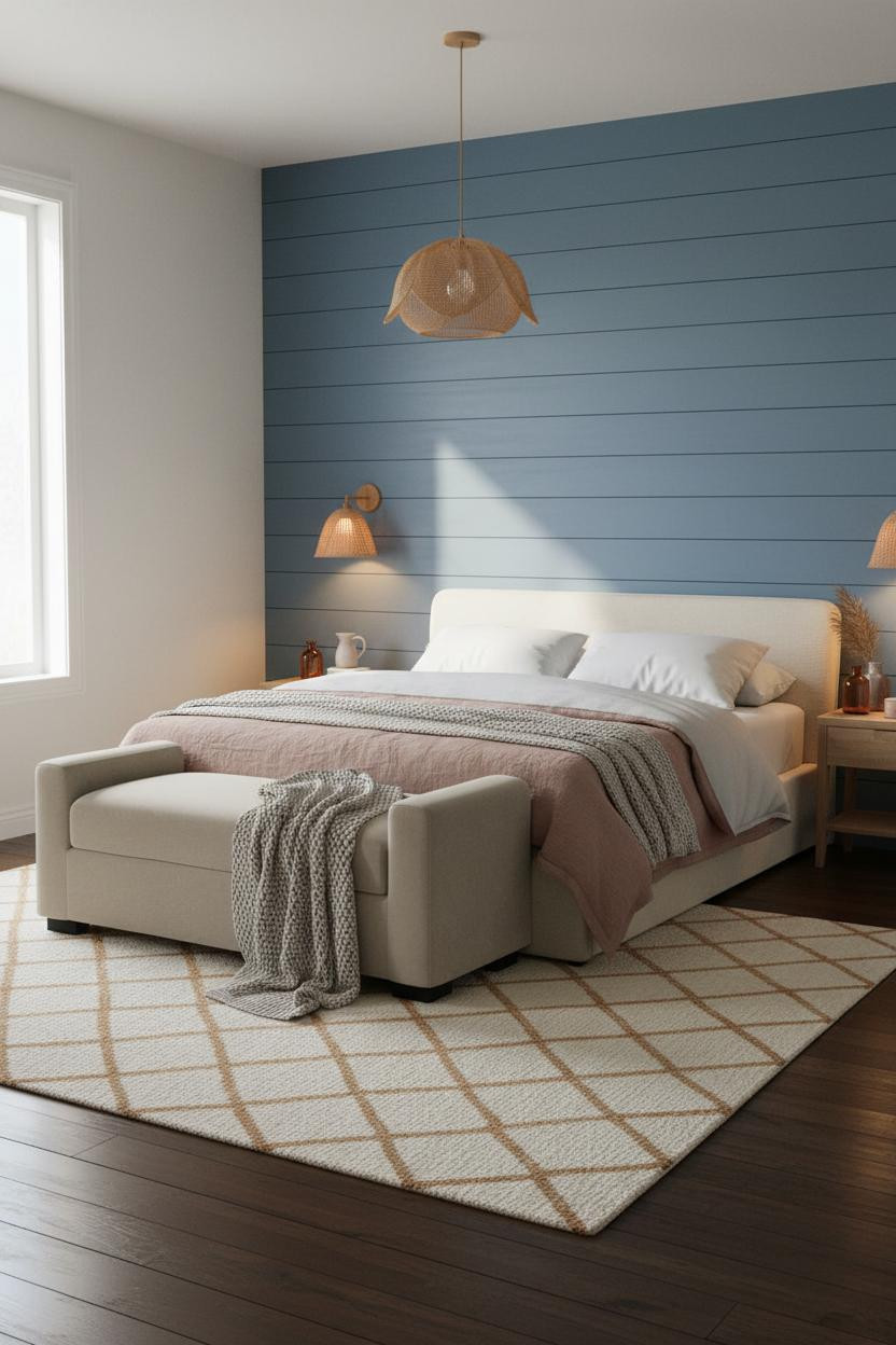 Coastal Blue Bedroom Scandi Master Bed