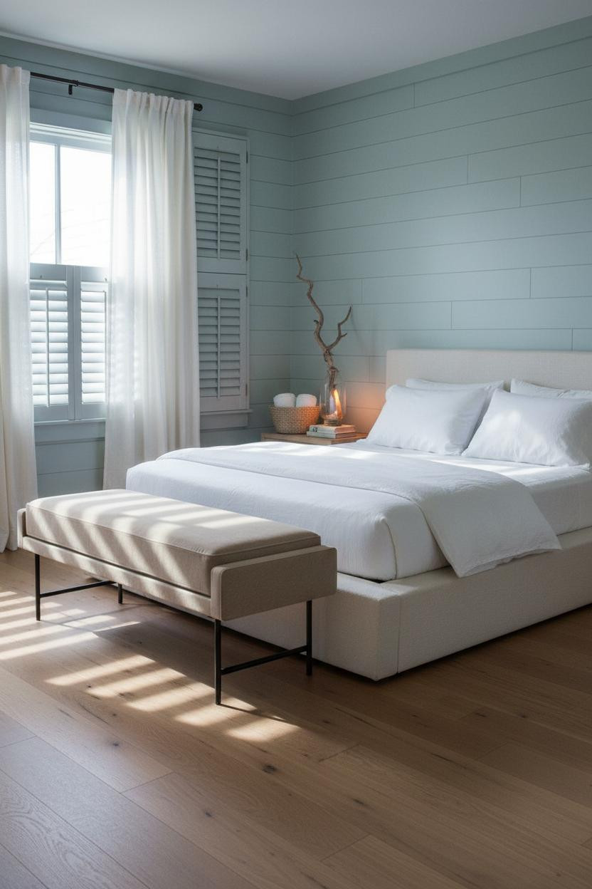 Coastal Blue Bedroom Shutters Light