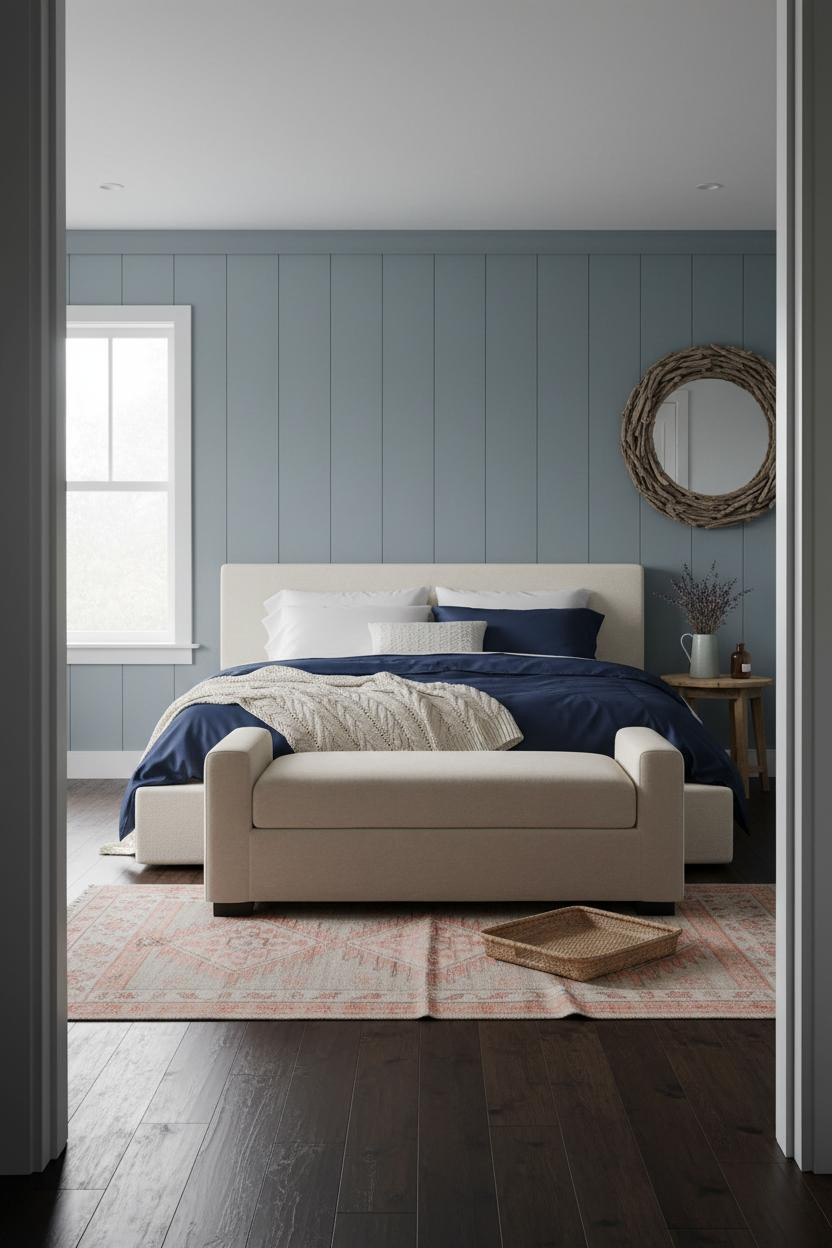 Coastal Cottage Bedroom Blue Batten Wall