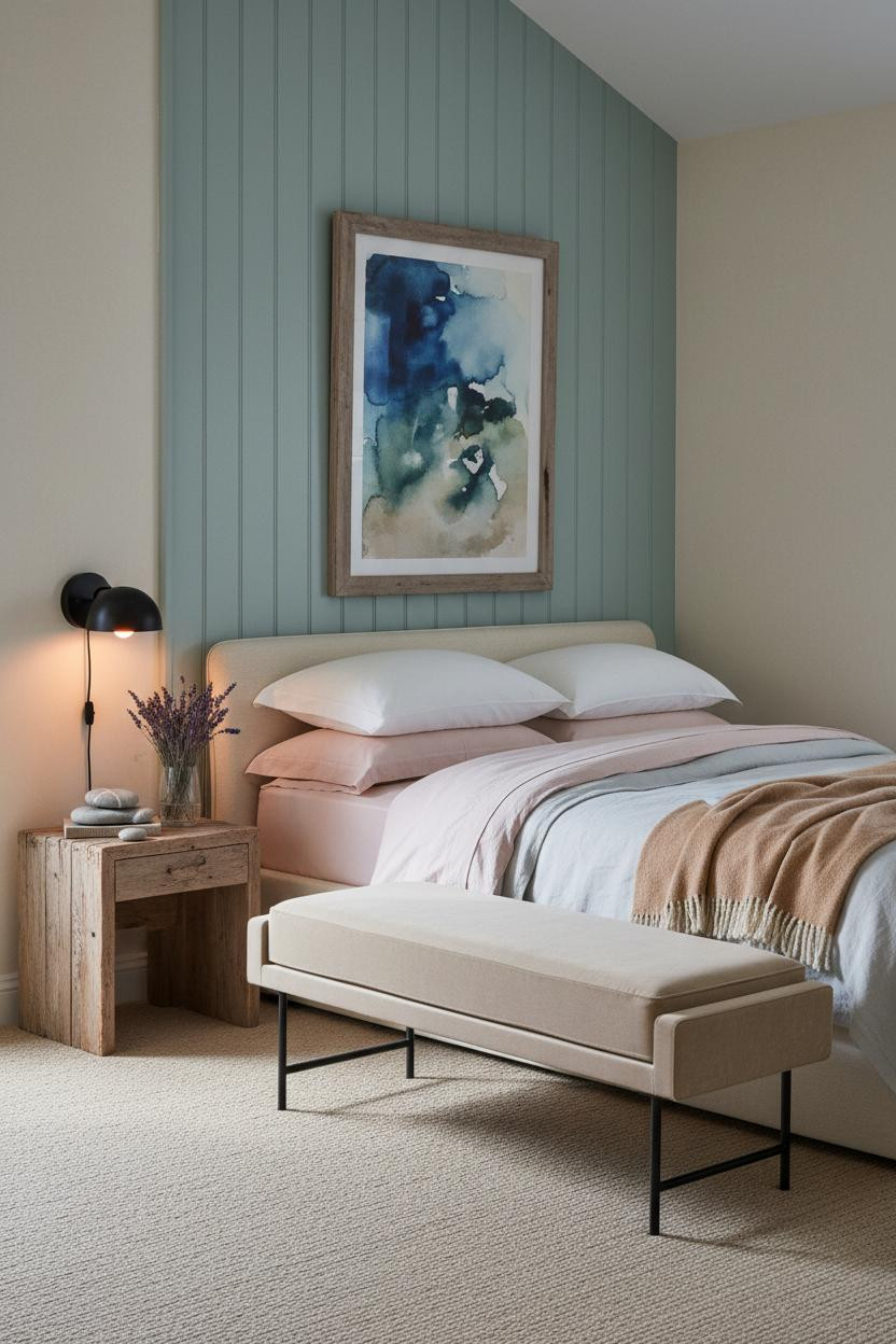 Coastal Cottage Bedroom Blue Seafoam Paneling
