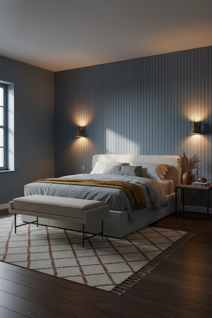 Coastal Cottage Bedroom Blue Slatted Walls