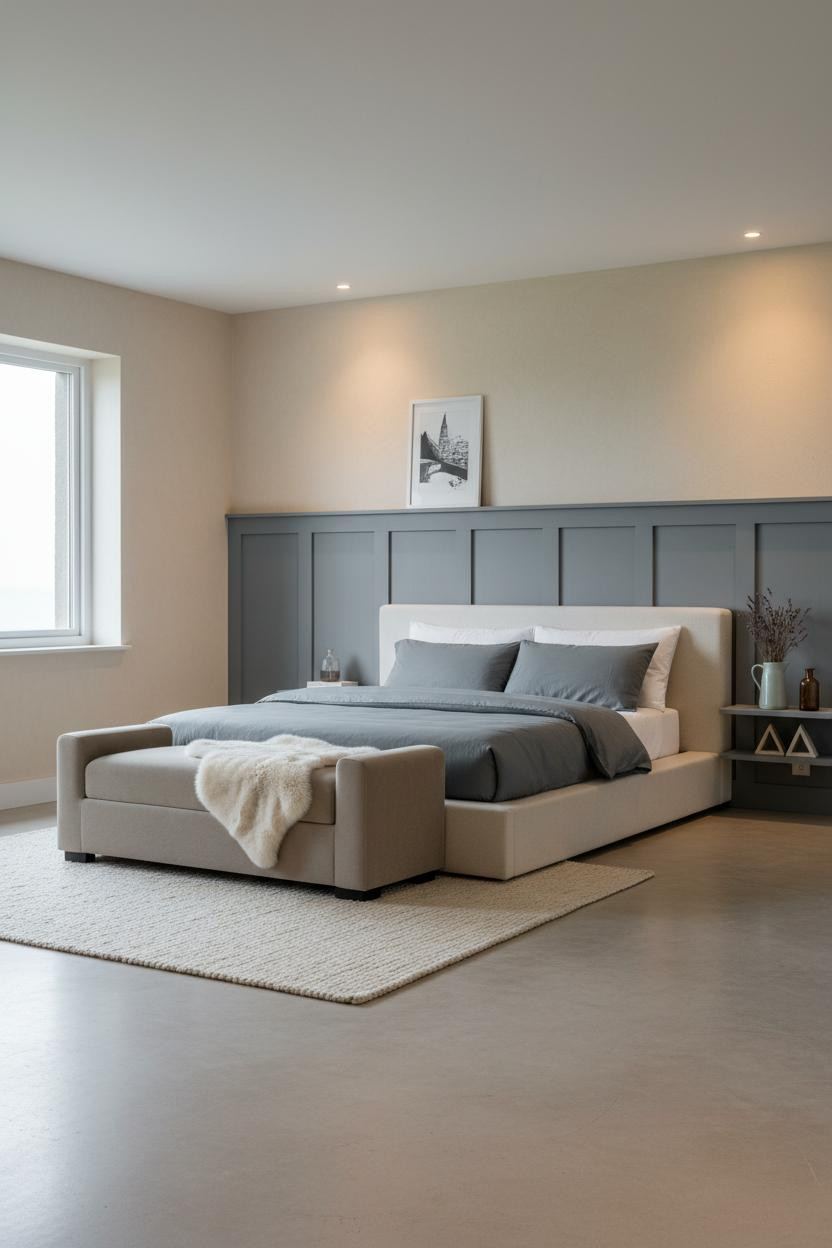 Coastal Cottage Bedroom Blue Wainscoting Cream