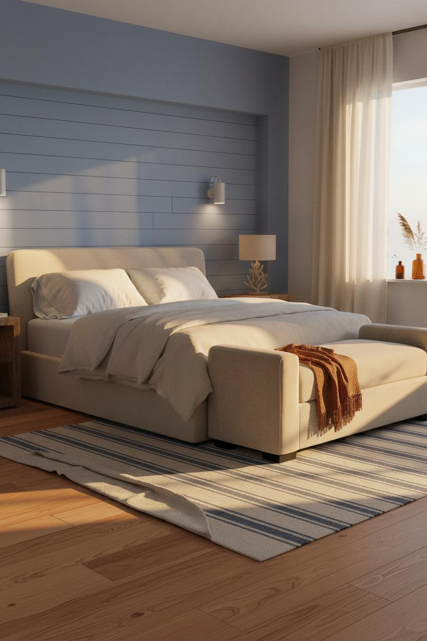 Coastal Cottage Bedroom Periwinkle Paneling