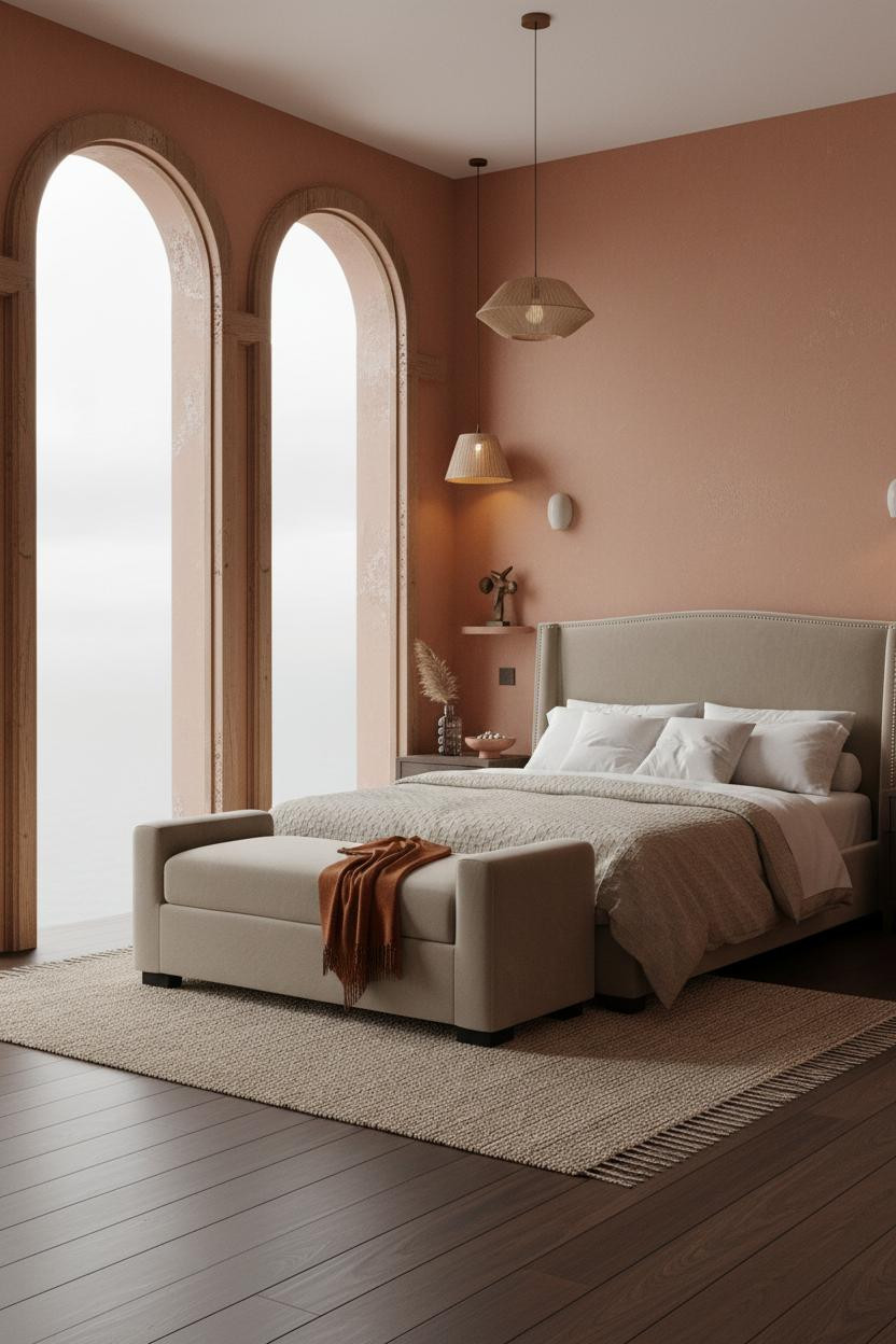 Coastal Guest Bedroom Arched Windows Portuguese