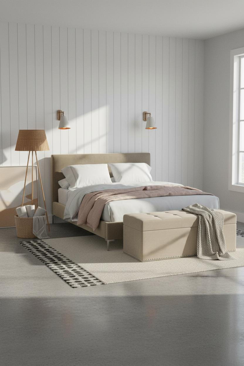Coastal Guest Bedroom Board Batten Window Light