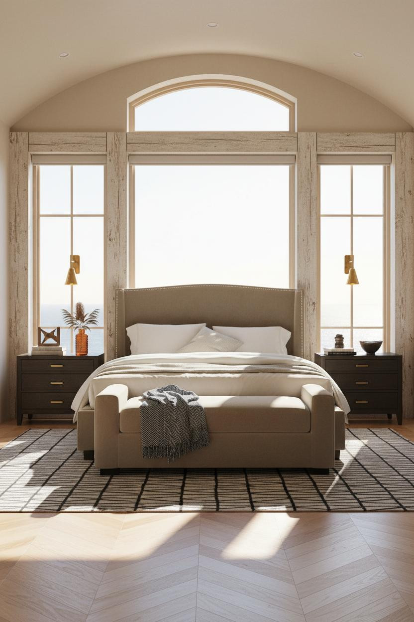 Coastal Guest Bedroom Japandi Driftwood Windows