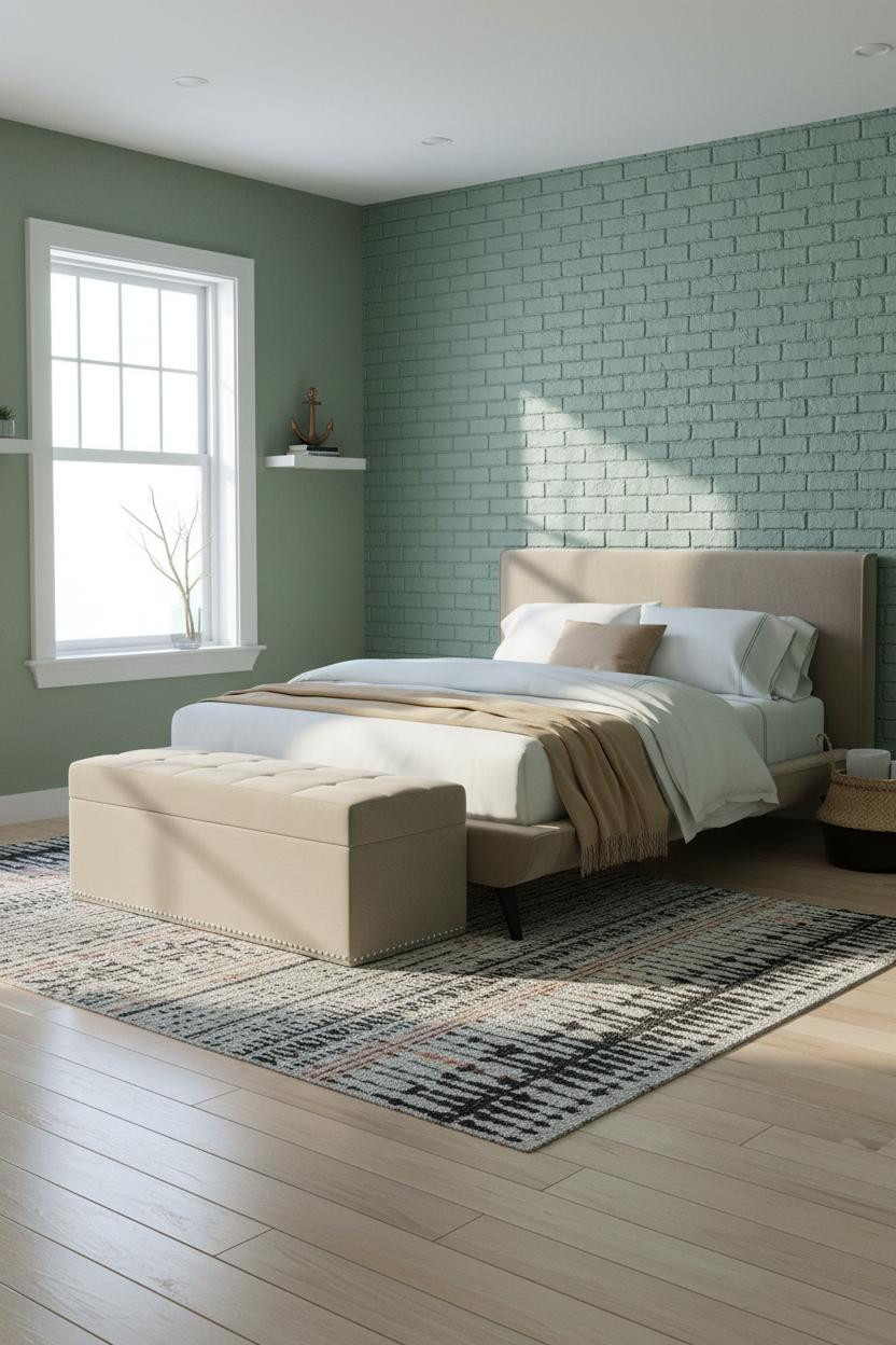 Coastal Guest Bedroom Seafoam Brick Accent