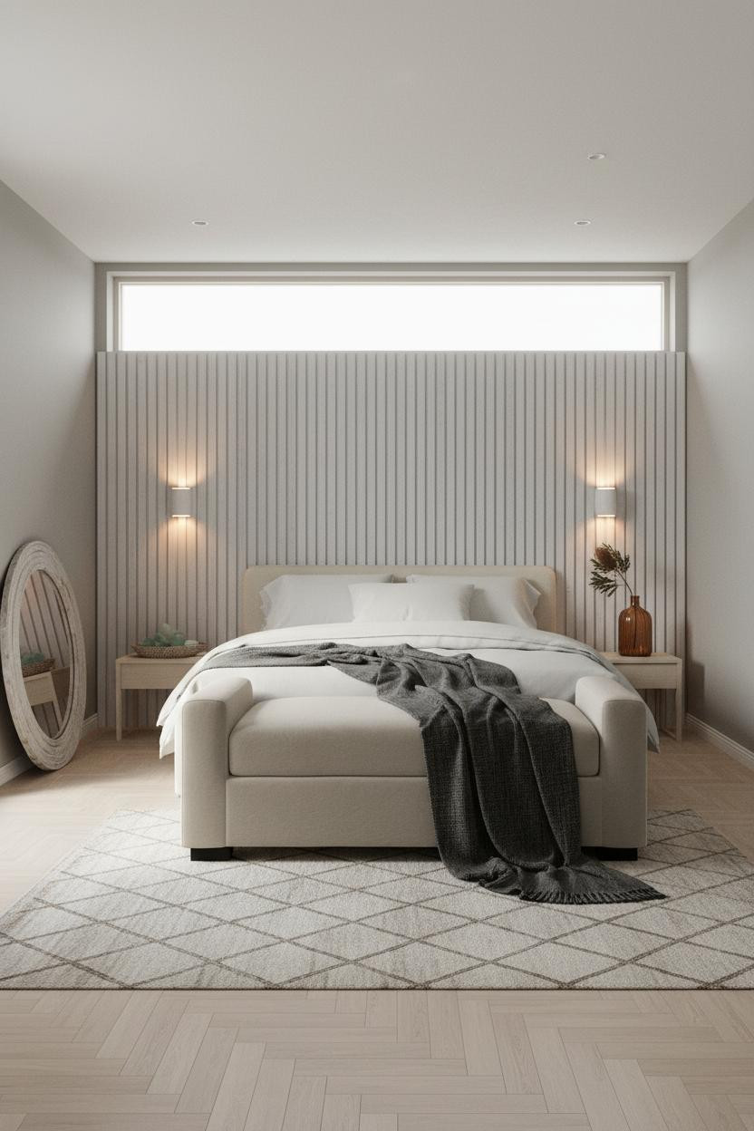 Coastal Guest Bedroom Slatted Timber Wall