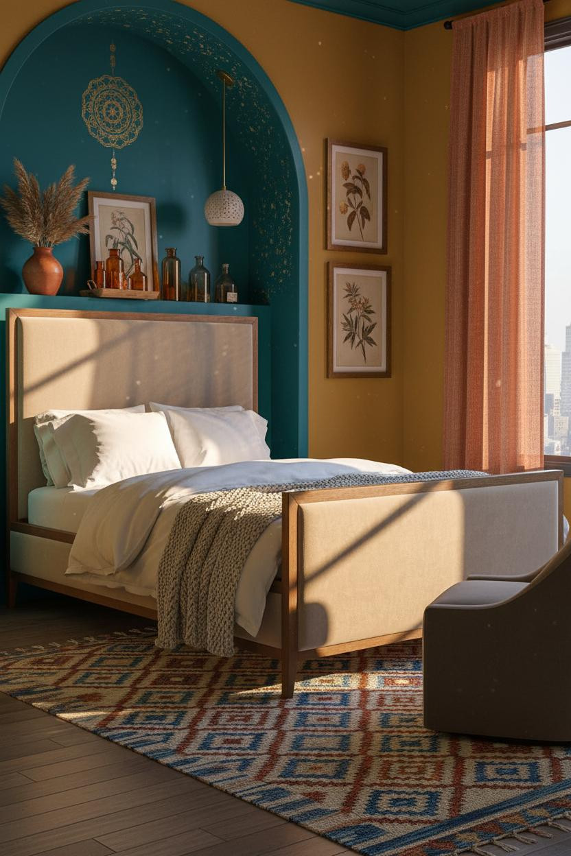 Colorful Maximalist Bedroom Boho Teal Arch