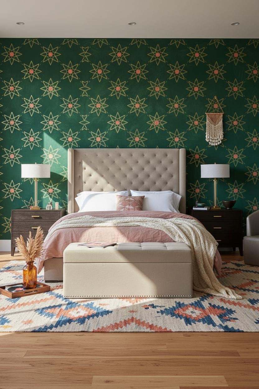 Colorful Maximalist Bedroom Moroccan Stenciled