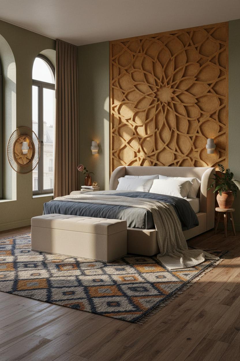 Colorful Maximalist Bedroom Ochre Plaster Boho