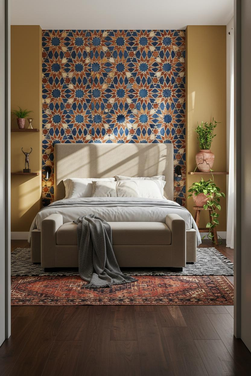 Colorful Maximalist Bedroom Zellige Tile