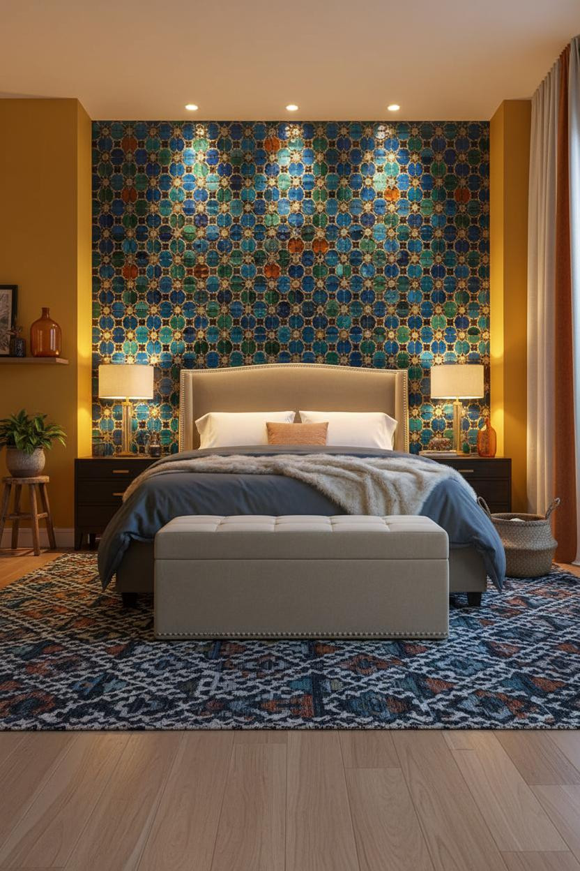 Colorful Maximalist Bedroom Zellige Tiles