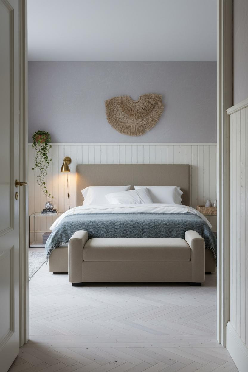 Cottage Bedroom Wainscoting Lavender Walls