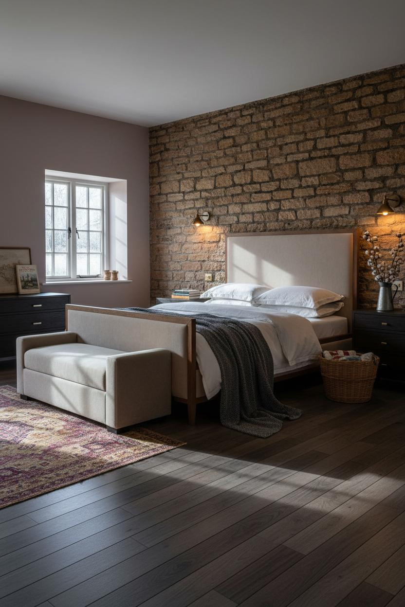 Country Bedroom Stone Accent Farmhouse