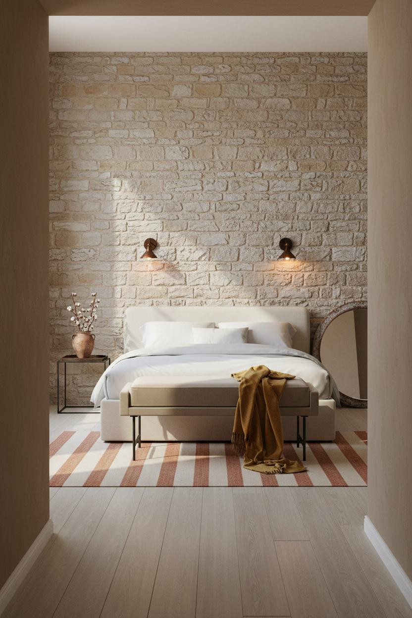 Country Bedroom Stone Accent Farmhouse