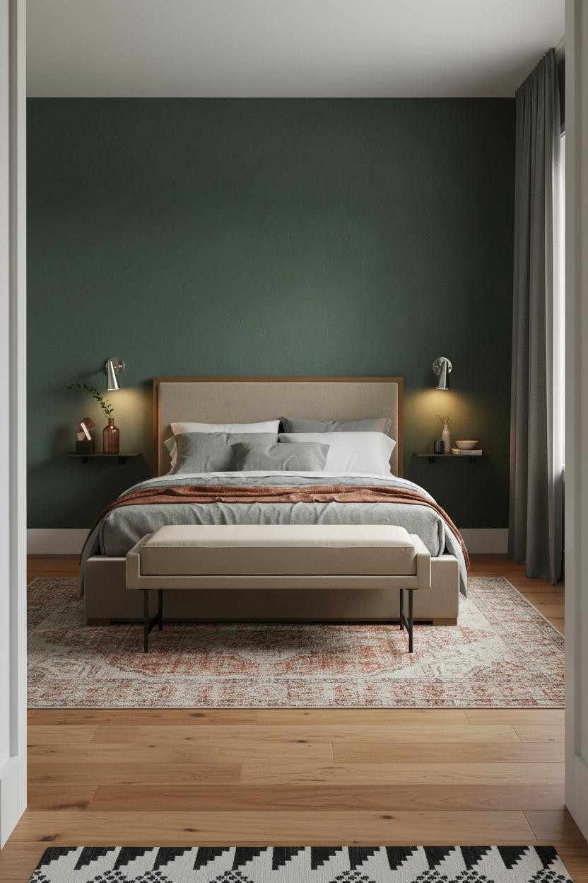 Couple Bedroom Farmhouse Modern Moss Green