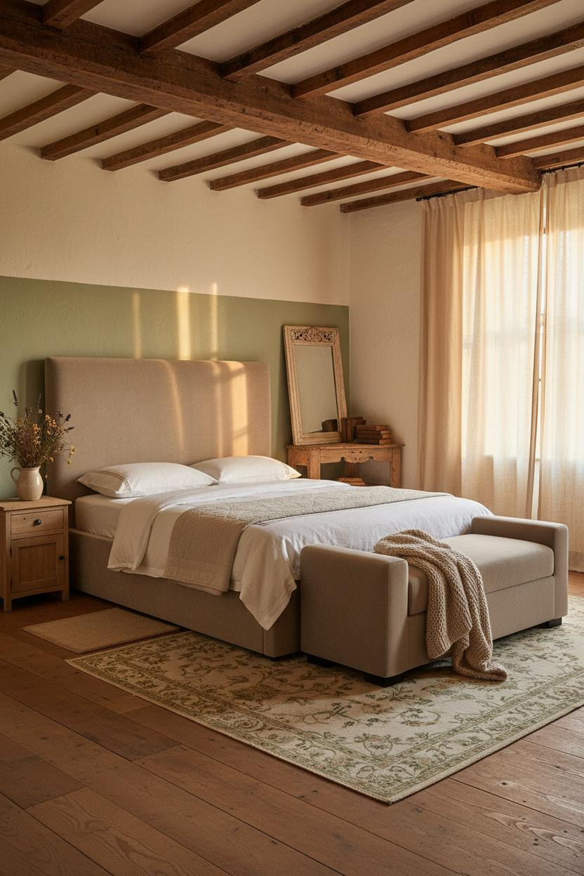 Cozy Cottage Bedroom Vintage Beams Linen