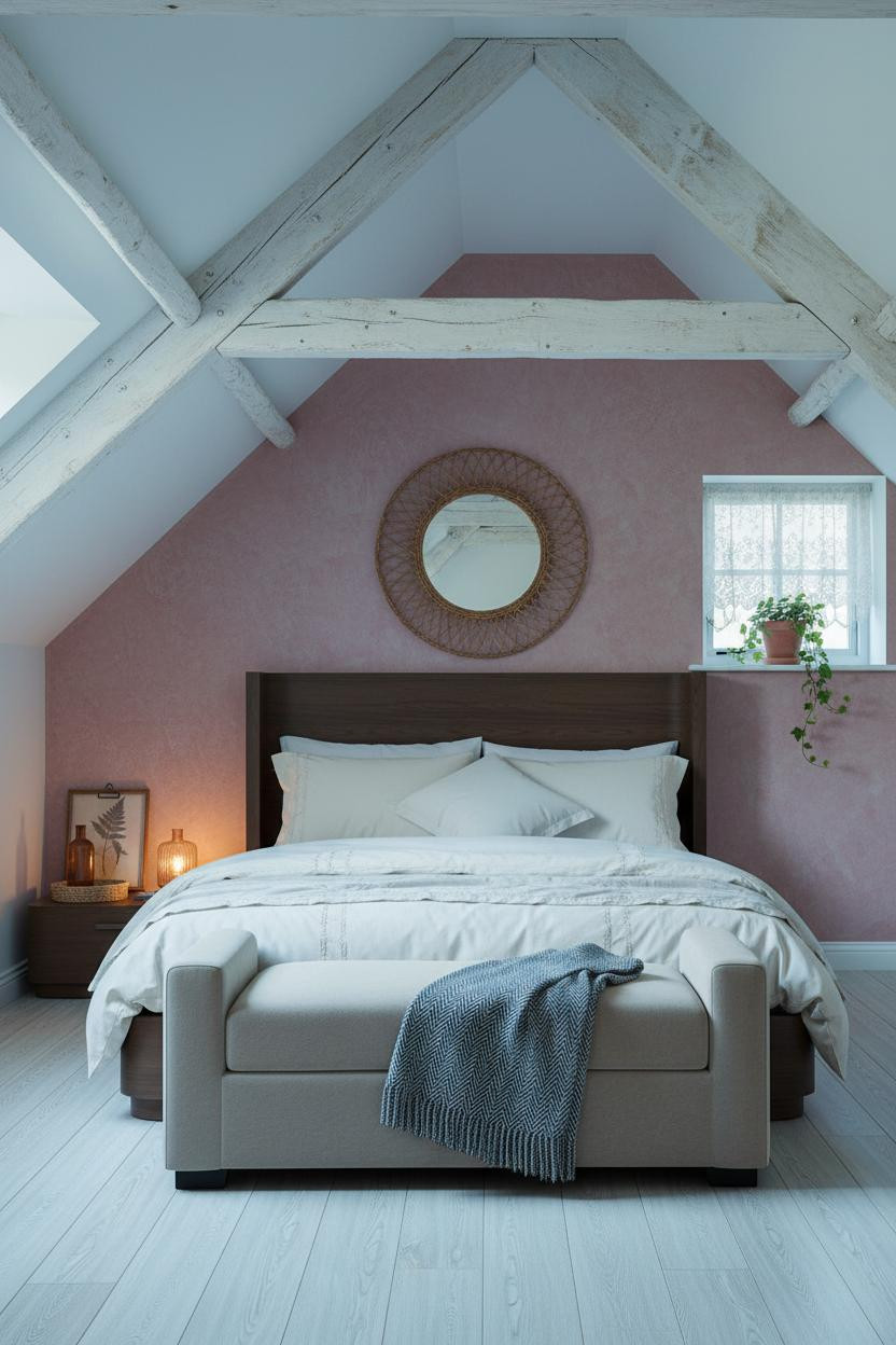 Cozy Cottage Bedroom Whitewashed Beams