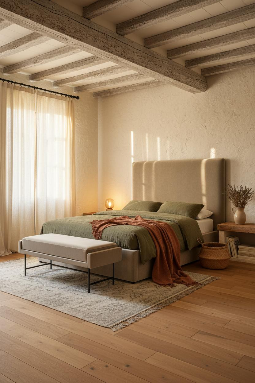Cozy Country Bedroom Farmhouse Exposed Beams