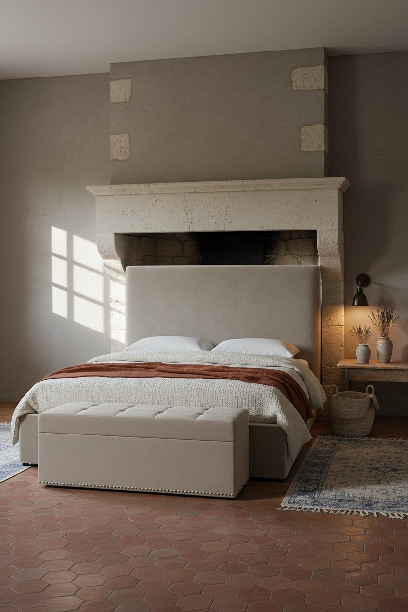 Cozy Country Bedroom French Farmhouse Fireplace