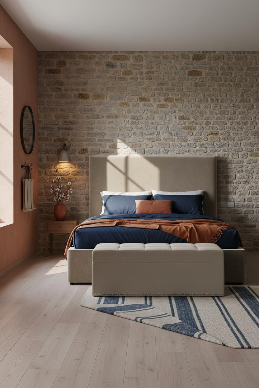 Cozy Country Bedroom French Farmhouse Stone Wall