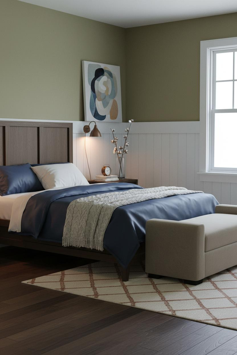 Cozy Guest Bedroom Farmhouse Wainscoting
