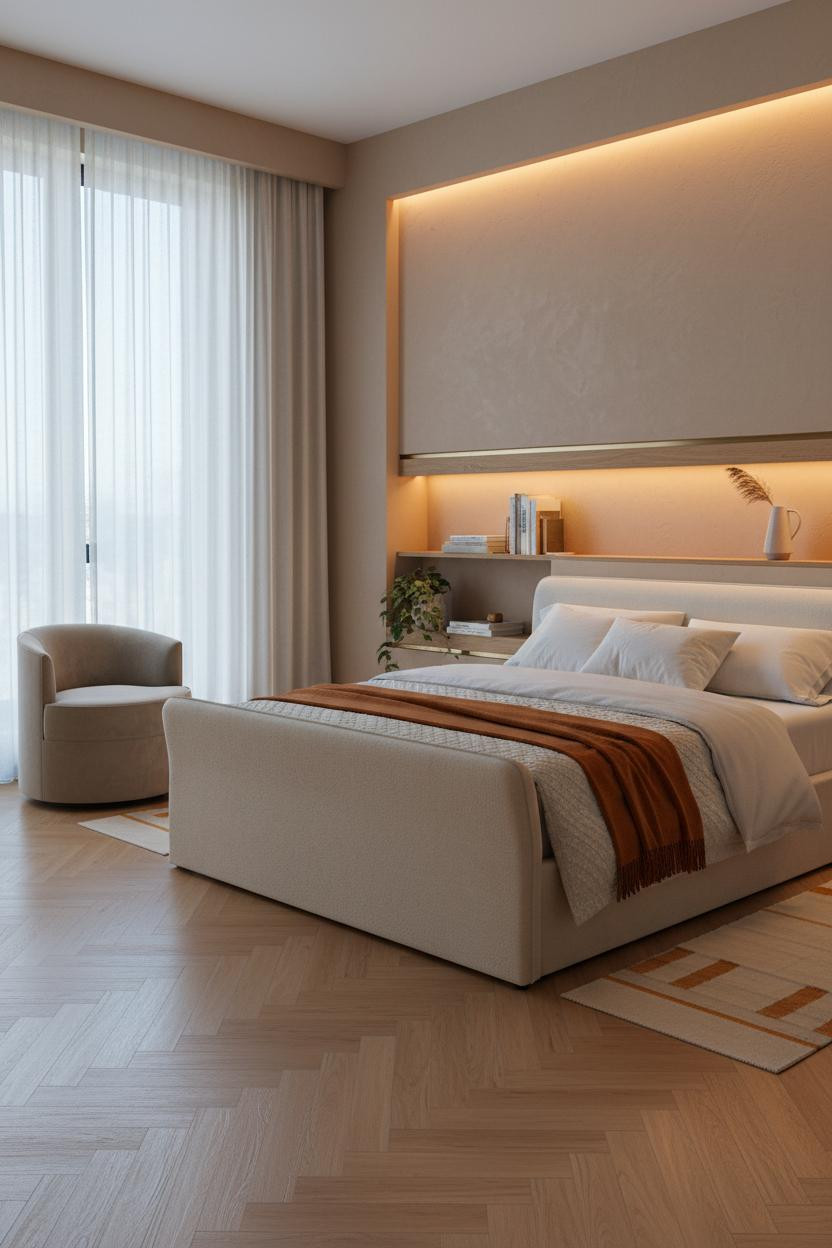 Cozy Luxury Bedroom Backlit Plaster Brass