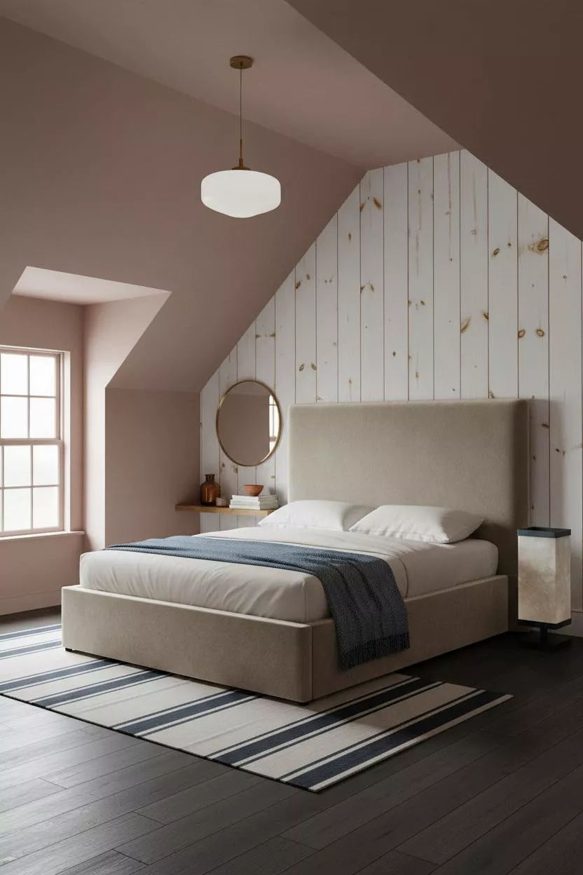 Cozy Neutral Attic Bedroom Warm Farmhouse