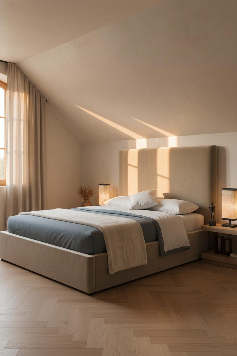 Cozy Neutral Attic Bedroom Warm Light