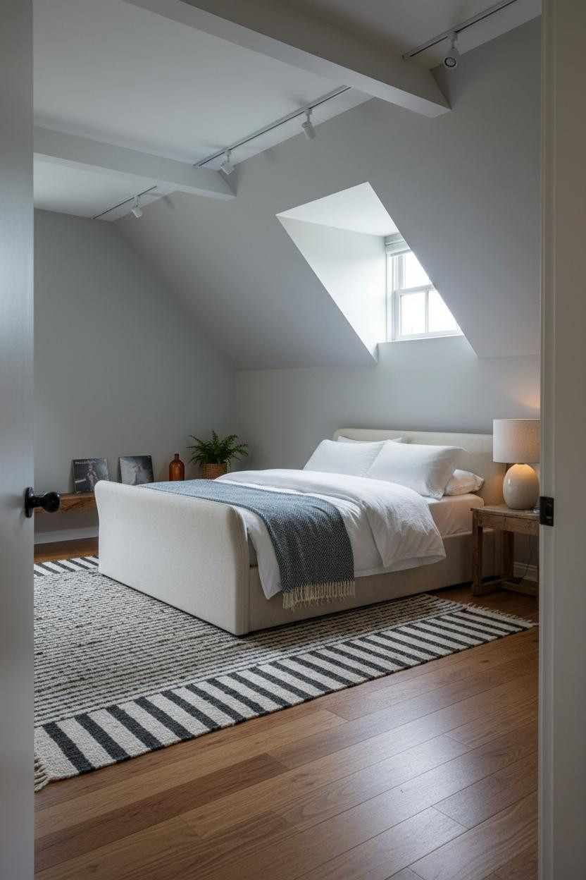 Cozy Neutral Bedroom Attic Exposed Beams