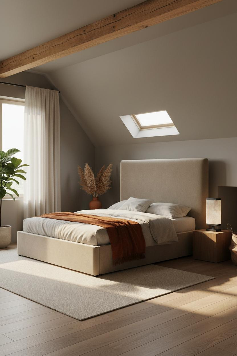 Cozy Neutral Bedroom Japandi Attic Dormer