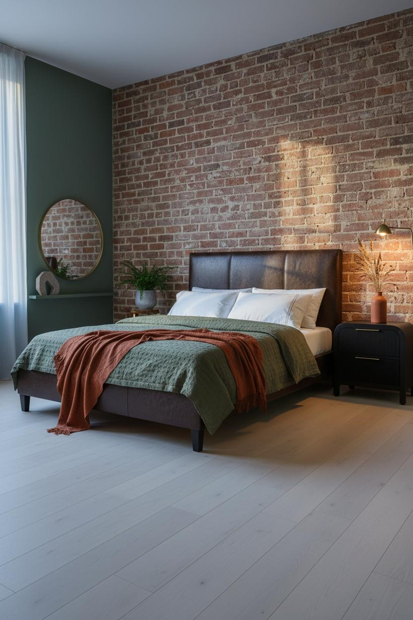 Dark Bedframe Bedroom Black Bed Exposed Brick