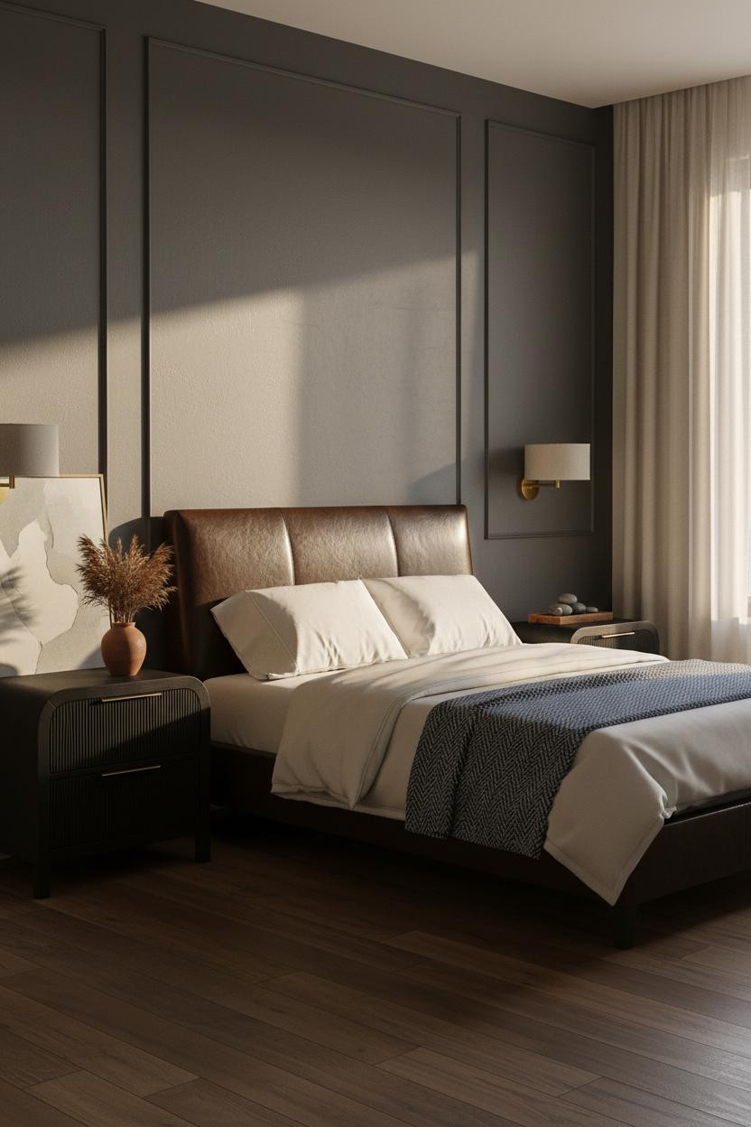 Dark Bedframe Bedroom Charcoal Accent Wall