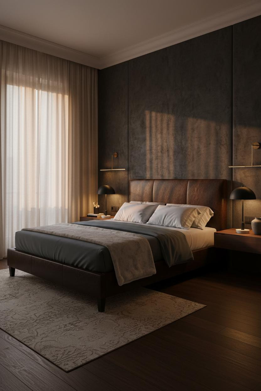 Dark Luxury Bedroom Charcoal Velvet Brass