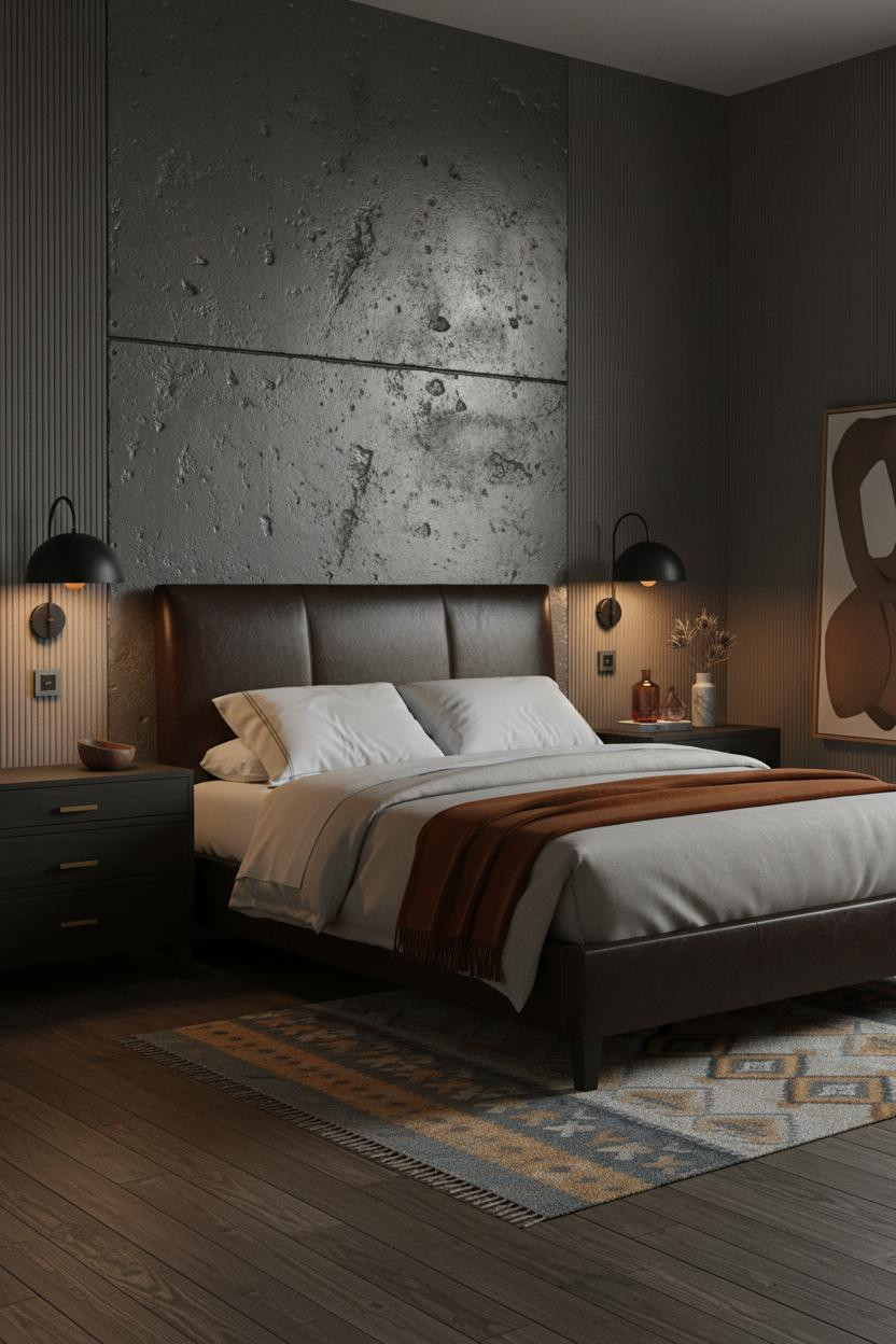 Dark Luxury Bedroom Concrete Leather Master