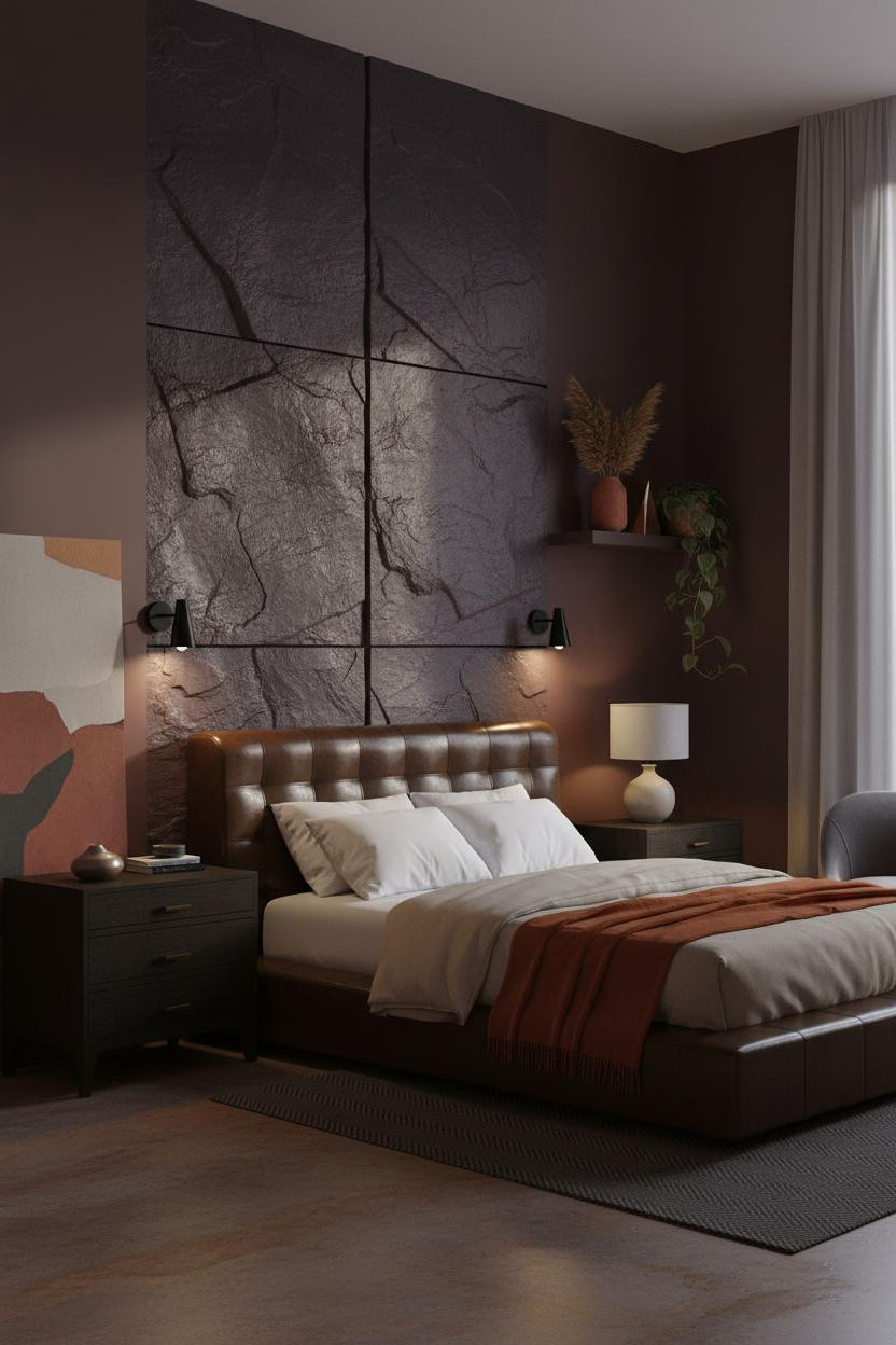 Dark Luxury Bedroom Stone Accent Master