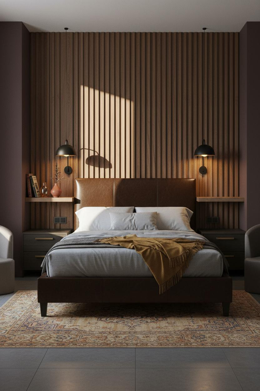 Dark Luxury Bedroom Walnut Headwall